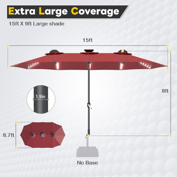 7a27f08f26054c04ba576fd037a26b86 15ft Patio Umbrella with Solar Lights, Large Double Umbrella Outdoor, Rectangle 180''x106'' Umbrellas with 156 PCS LED Lights and Crank Handle for Backyard Deck Pool Shade in Black(1.9" Pole)