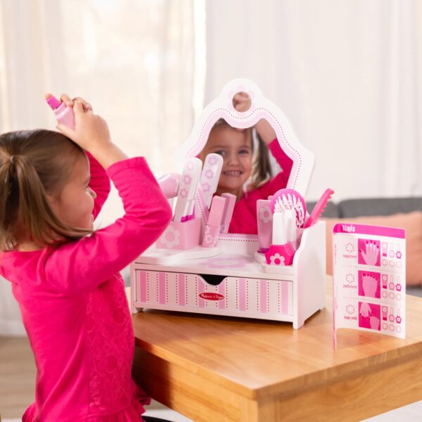 Melissa & Doug Wooden Beauty Salon Play Set With Vanity and Accessories (18 pcs) - FSC Certified