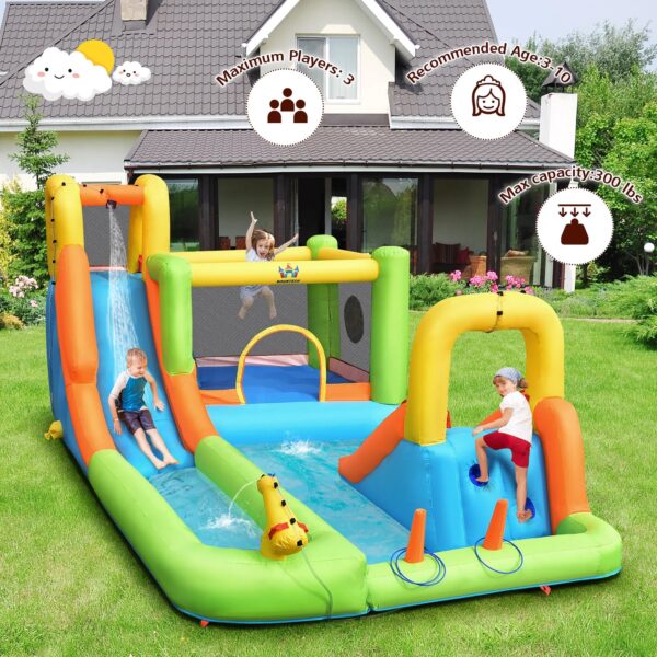7a46a44af2d244d9bad1a76c5d301085 Costway Inflatable Water Slide Park Bounce House Splash Pool with 750W Blower
