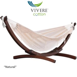 Vivere Double Cotton Hammock with Solid Pine Stand- Natural