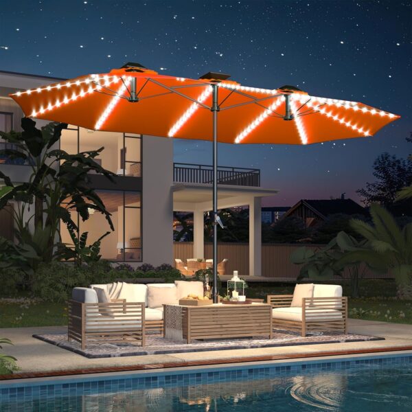 7ab2d5516bba4685b0c71d6a2685c481 15ft Patio Umbrella with Solar Lights, Large Double Umbrella Outdoor, Rectangle 180''x106'' Umbrellas with 156 PCS LED Lights and Crank Handle for Backyard Deck Pool Shade in Black(1.9" Pole)