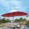 Double Sided Patio Umbrellas - 15ft Solar Lights LED Lighted Outdoor Extra Large Market Table Umbrella with Base Included, Oversized Umbrella for Deck, Pool, Backyard (Beige)