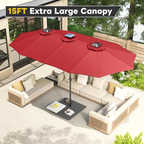 7be9f44803914fe588b315ce0220013e 15ft Patio Umbrella with Solar Lights, Large Double Umbrella Outdoor, Rectangle 180''x106'' Umbrellas with 156 PCS LED Lights and Crank Handle for Backyard Deck Pool Shade in Black(1.9" Pole)
