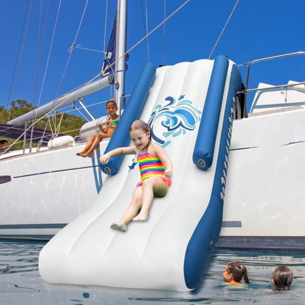 7c2ce2b33e7a4097a93a3342fe25c0c2 Pontoon Waterfall Slide, Inflatable Pontoon Boat Water Slide for Kids Backyard Pool Sea, Electric Air Pump & Storage Bag