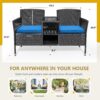 Outdoor Furniture Patio Loveseat Wicker 2-Seat with Built-in Table and Cushions Rattan Porch Chairs Bench for Balcony, Lawn, Backyard (Beige)