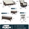 Outdoor Swivel Rocker Patio Chairs with 6-Inch Thick Cushions and Side Table, 3PCS High Back Wicker Patio Furniture Set for Porch, Balcony, Deck and Yard in Blue