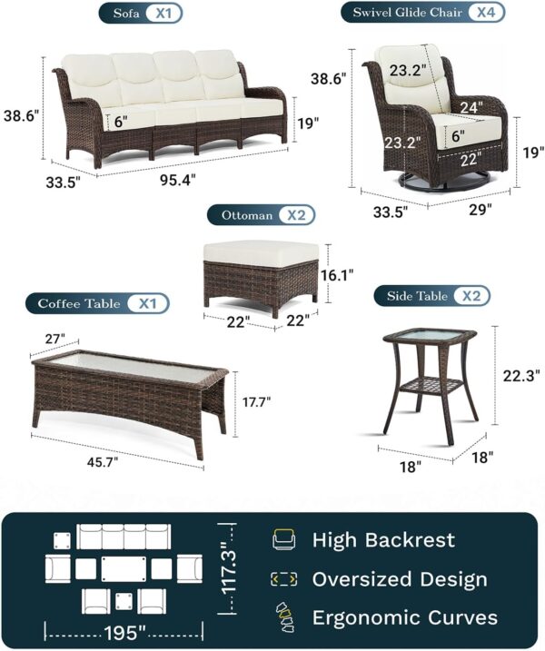 7c6bcb658ec14f52a3e6bf6431d722c0 Outdoor Swivel Rocker Patio Chairs with 6-Inch Thick Cushions and Side Table, 3PCS High Back Wicker Patio Furniture Set for Porch, Balcony, Deck and Yard in Blue