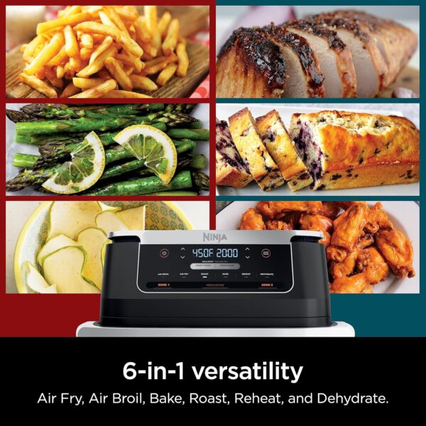 7cc408ff95be45d1b19783e0c07ad21c DZ401 Foodi 10 Quart 6-in-1 DualZone XL 2-Basket Air Fryer with 2 Independent Frying Baskets, Match Cook & Smart Finish to Roast, Broil, Dehydrate for Quick, Easy Family-Sized Meals, Grey