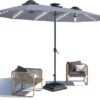 15ft Patio Umbrella with Solar Lights, Large Double Umbrella Outdoor, Rectangle 180''x106'' Umbrellas with 156 PCS LED Lights and Crank Handle for Backyard Deck Pool Shade in Black(1.9" Pole)