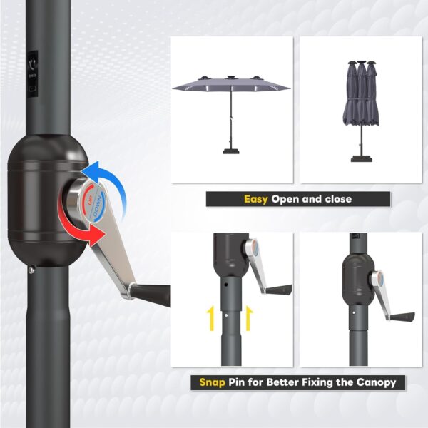 7cd0f8a661bc4b7e970541e6bf57406c 15ft Patio Umbrella with Solar Lights, Large Double Umbrella Outdoor, Rectangle 180''x106'' Umbrellas with 156 PCS LED Lights and Crank Handle for Backyard Deck Pool Shade in Black(1.9" Pole)