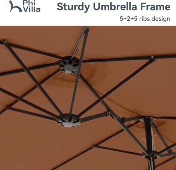 7cd6770bc7eb4bcfb627885d313a5521 15ft Patio Umbrella Double-Sided Outdoor Market Extra Large Umbrella with Crank, Umbrella Base Included (Dark Red)