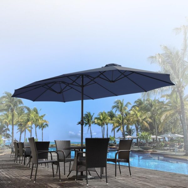 7cd7b092472c4a9cbce702200a57f545 15ft Patio Umbrella with Solar Lights, Large Double Umbrella Outdoor, Rectangle 180''x106'' Umbrellas with 156 PCS LED Lights and Crank Handle for Backyard Deck Pool Shade in Black(1.9" Pole)