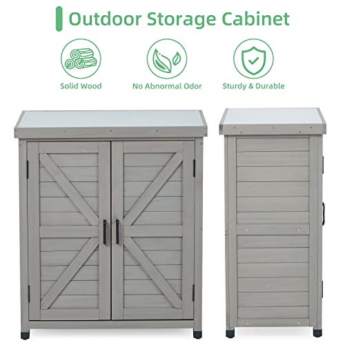 7d207dc282bf489a8e1b9992e08ecb56 Potting Bench with Storage Cabinet and Metal Table Top for Outdoor Patio, Garden Furniture Wood Workstation