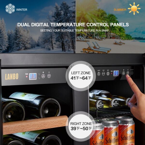 7d2fd92ab77d4e0e848d8dff729724ef Lanbo - Freestanding/Built-In 23.4'' width 18 Bottle 56 Can Dual Zone Combo Wine and Beverage Cooler - Black