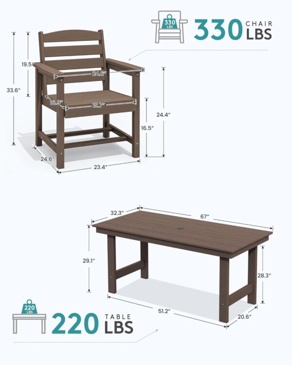 7d6fdabe745746e9ad8333364a62d7db 7-Piece Patio Table Set, Outdoor HDPE Dining Furniture with Umbrella Hole, All Weather Table and Chairs for Lawn, Garden, Poolside, Aruba