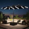 15ft Patio Umbrella with Solar Lights, Large Double Umbrella Outdoor, Rectangle 180''x106'' Umbrellas with 156 PCS LED Lights and Crank Handle for Backyard Deck Pool Shade in Black(1.9" Pole)