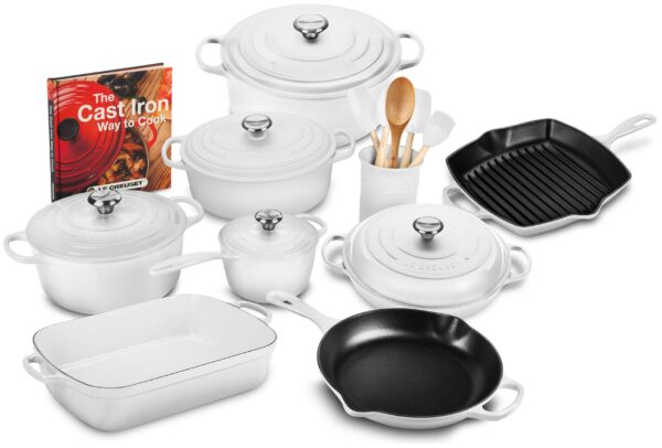 7da6dd7d12034648be677b284ba594e3 20-piece Signature Cast Iron Cookware Set,10.25 Skillet,1.75-quart Saucepan with Lid