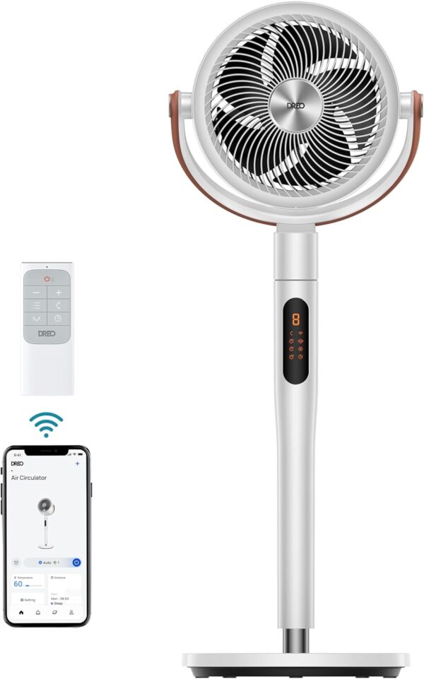 7de9557ebf6a4cad90f2a9a6786088c9 Dreo Pedestal Fan with Remote, PolyFan 513S, 43'' Quiet Standing Fan for Home Bedroom, 120°+105° Smart Oscillating Floor Fans with Wi-Fi/Voice Control, Works with Alexa/Google, 6 Modes, 8 Speeds,Grey