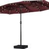15 ft Large Patio Umbrella with Solar Lights Double-Sided Outdoor Rectangle Market Umbrellas with 36 LED Lights/Base Included/Easy Crank for Patio Garden Yard Pool Lawn, Brown