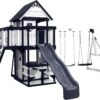 Backyard Discovery Canyon Creek Cedar Wood Swing Set with Wave Slide, Clubhouse, Play Kitchen, Picnic Area, Belt Swings, Web Swing, Rock Wall, Balconies, Playhouse, Step Ladder, Outdoor Playset