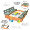 Badger Basket Covered Convertible Cedar Sandbox with Two Bench Seats - Natural/Green