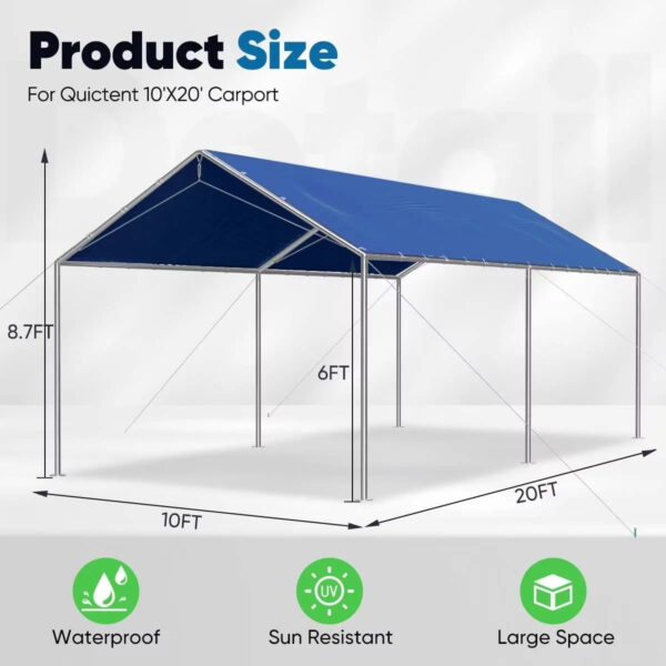 7e7c85547fb44db09b75970a9d01a955 Quictent 10X20ft Upgraded Heavy Duty Car Canopy Galvanized Frame Carport Outdoor Boat Shelter with 3 Reinforced Steel Cables-Blue