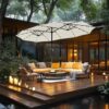 15ft Double Sided Patio Umbrella with Solar Lights, Outdoor Large Umbrellas with Crank Handle and 36 LED Lights, Rectangular Market Umbrella with Base Included for Deck Pool Shade