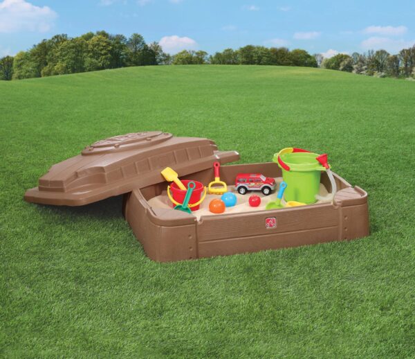 7ec429b8a1514d3cbae0c992cda5a163 Step2 Play and Store Kids Plastic Sandbox with Cover, Brown