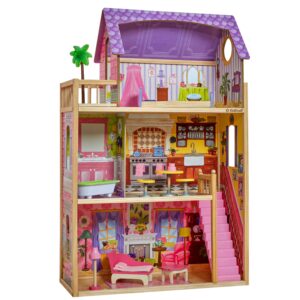 KidKraft Kayla Wooden Dollhouse with 10-Piece Furniture Set, Almost 4 Feet Tall