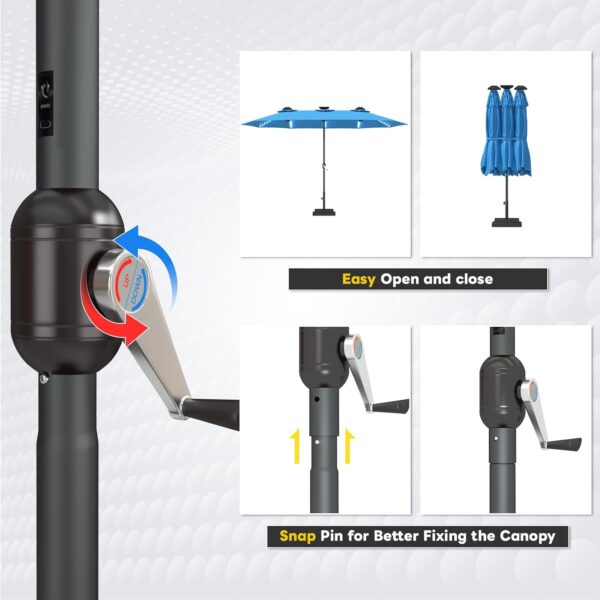 7ed69a77adae4c42b619523a001f95e8 15ft Patio Umbrella with Solar Lights, Large Double Umbrella Outdoor, Rectangle 180''x106'' Umbrellas with 156 PCS LED Lights and Crank Handle for Backyard Deck Pool Shade in Black(1.9" Pole)