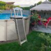 Confer Plastics 7200 Roll Guard 48" to 56" Adjustable A Frame Safety Ladder for Above Ground Outdoor Patio Swimming Pool Platform Ladder with Step Barrier, Warm Grey…