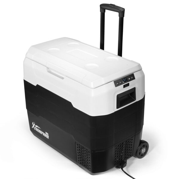 7fee4d7648534eaf8db6ca4fa966f610 53-Quart Portable Bluetooth Rolling Cooler Refrigerator Car