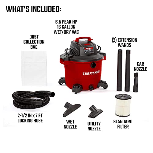 800b74c4990b42b39aeb6a34a452e741 CRAFTSMAN 16 Gallon 6.5 Peak HP Wet/Dry Vac, Heavy-Duty Shop Vacuum