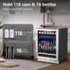 24 inch Wine Cooler, 46 Bottle - Dual Zone Built-in or Freestanding Fridge with Stainless Steel Reversible Glass Door, for Home, Kitchen, or Office.