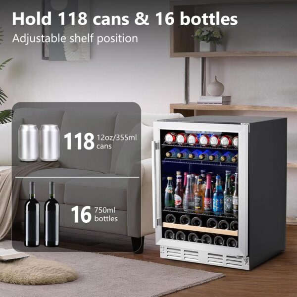 8023bad5d60b4ba9aa1316155ba4f3f3 24 inch Wine Cooler, 46 Bottle - Dual Zone Built-in or Freestanding Fridge with Stainless Steel Reversible Glass Door, for Home, Kitchen, or Office.