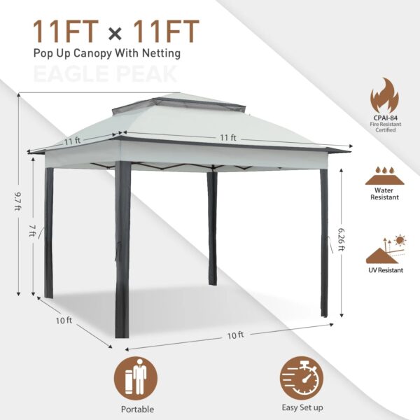 EAGLE PEAK Gazebo 121 11'x 11' Straight Leg Pop-Up Canopy(Gray)
