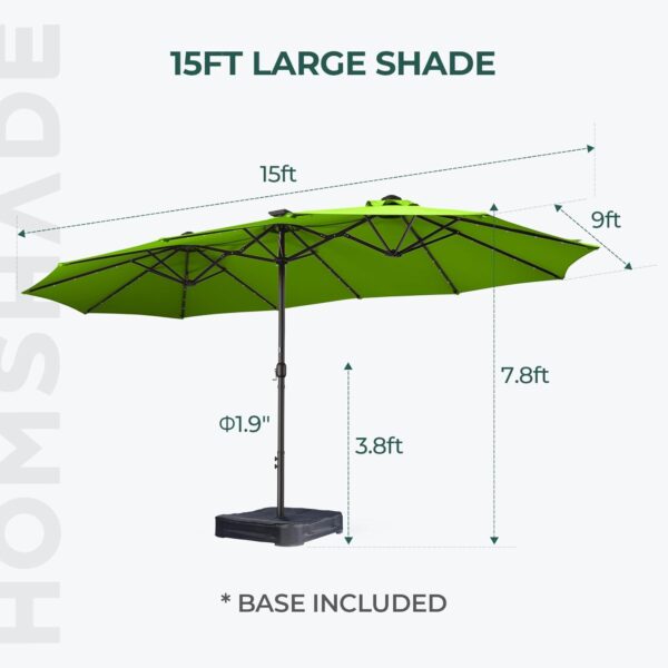80398cbbf45048cd984fe3d272177d8a Double Sided Patio Umbrellas - 15ft Solar Lights LED Lighted Outdoor Extra Large Market Table Umbrella with Base Included, Oversized Umbrella for Deck, Pool, Backyard (Beige)