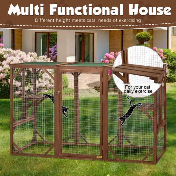 8156d1ded494491aa4ba8663d2d848ce Coziwow Outdoor Cat House Enclosure Pet Cage Catio W/ Asphalt Roof, 3 Platforms, Gray