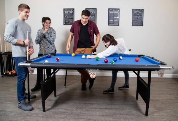 81e3608326b8412c9235b7783cbe0841 Hathaway Fairmont 6 Ft Portable Pool Table, Adults Folding Billiards Tables for Game Room with Easy Foldable Storage, Includes Full Set of Billiard Balls, Cues, Chalk & Brush