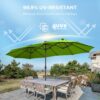 Double Sided Patio Umbrellas - 15ft Solar Lights LED Lighted Outdoor Extra Large Market Table Umbrella with Base Included, Oversized Umbrella for Deck, Pool, Backyard (Beige)