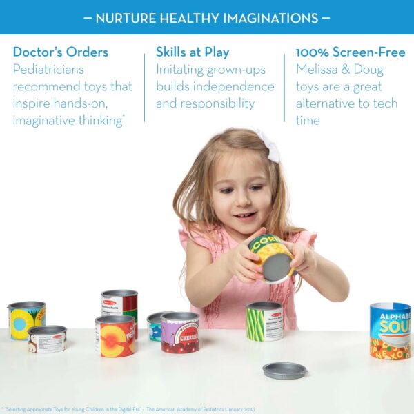 Melissa & Doug Grocery Cans Play Food Kitchen Accessory - 10 Stackable Cans With Removable Lids