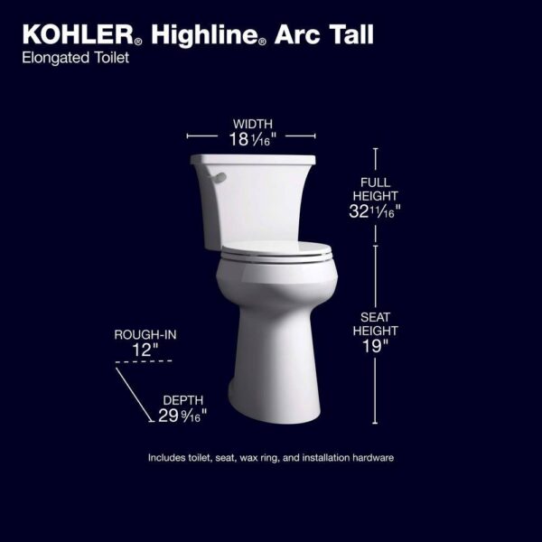 82398e097b7d4b7e875f38f9a2f83b4c KOHLER Extra Tall Highline Arc Complete Solution 2-piece 1.28 GPF Single Flush Elongated Toilet in White (Seat Included) 78305-0