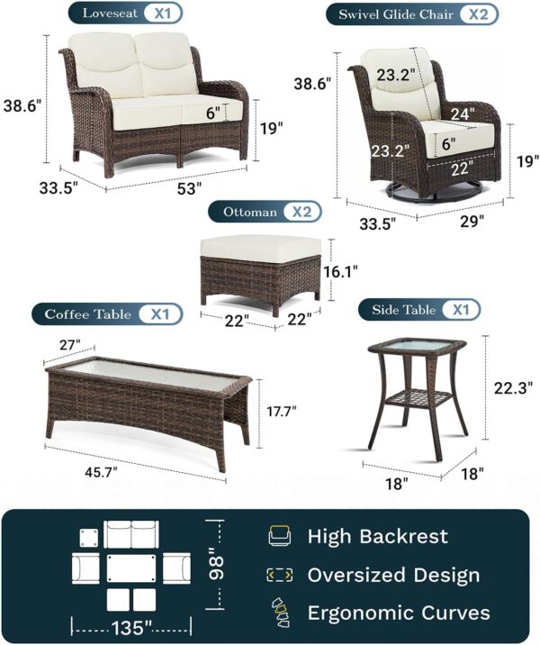 826b927d726b4d65b01d551d0e879226 Outdoor Swivel Rocker Patio Chairs with 6-Inch Thick Cushions and Side Table, 3PCS High Back Wicker Patio Furniture Set for Porch, Balcony, Deck and Yard in Blue