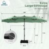 15ft Double Sided Patio Umbrella with Solar Lights, Outdoor Large Umbrellas with Crank Handle and 36 LED Lights, Rectangular Market Umbrella with Base Included for Deck Pool Shade