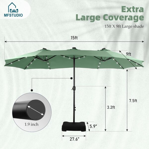 827d2e10477e45e490e0adaada1c2fe0 15ft Double Sided Patio Umbrella with Solar Lights, Outdoor Large Umbrellas with Crank Handle and 36 LED Lights, Rectangular Market Umbrella with Base Included for Deck Pool Shade