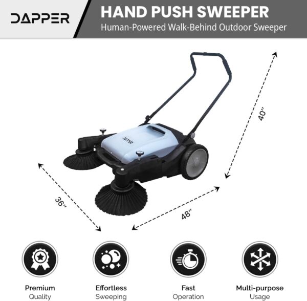 82a8335a2b6547b5abd3c0bea923858f Walk-Behind Outdoor Hand Push Floor Sweeper - 5.25 Gallon Capacity - 25.5" Sweeping Width - Sweeps up to 27,900 ft² / Hour, Grey