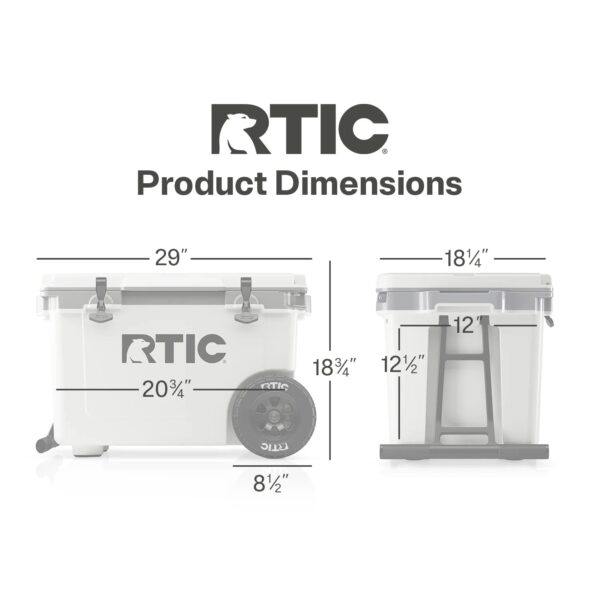 RTIC 52 QT Ultra-Light Wheeled Hard-Sided Ice Chest Cooler, White and Grey, Fits 78 Cans