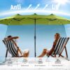 15ft Double Sided Patio Umbrella with Solar Lights, Outdoor Large Umbrellas with Crank Handle and 36 LED Lights, Rectangular Market Umbrella with Base Included for Deck Pool Shade