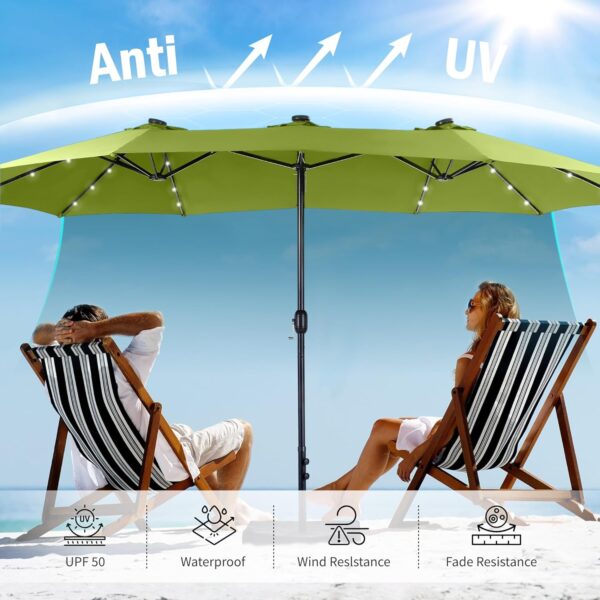 838444bd663f4f77bd3cf9bc1dce9c74 15ft Double Sided Patio Umbrella with Solar Lights, Outdoor Large Umbrellas with Crank Handle and 36 LED Lights, Rectangular Market Umbrella with Base Included for Deck Pool Shade
