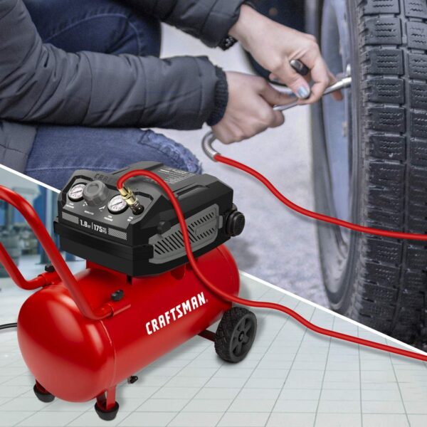 83aa768791c9453a8cc5fd6f2f4ff7ea CRAFTSMAN HARD Air Compressor, 10 Gallon 1.8 HP 175 PSI, 4.0CFM@90PSI, Oil Free and Maintenance Free, Portable with Large Wheels, CMXECXA0201041